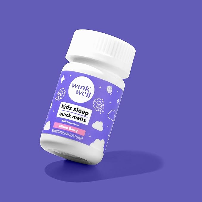 Wink Well Kids Chewable Melts- Kids Sleep Aid Chews with Melatonin 1mg- Quick Deep Toddler Sleep Aid Drug-Free-Fast Non-Habit-Forming Dissolve Tablets- 30 Melts (Pack of 2)