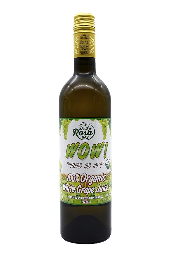 De La Rosa Organic White Grape Juice Kosher Non-GMO &amp Gluten Free No Preservatives or Sulfites Vegan White Grape Juice 25.4 Oz Glass Bottle (Pack of 6)