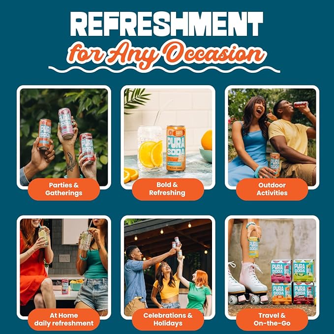 PuraSoda® Endless Summer Soda Variety Pack - Cranberry Orange &amp Pomegranate | 10 fl oz (Pack of 12) | 65 Calories 13g Real Cane Sugar Real Fruit Extracts | Non-GMO Vegan No Stevia or Artifici