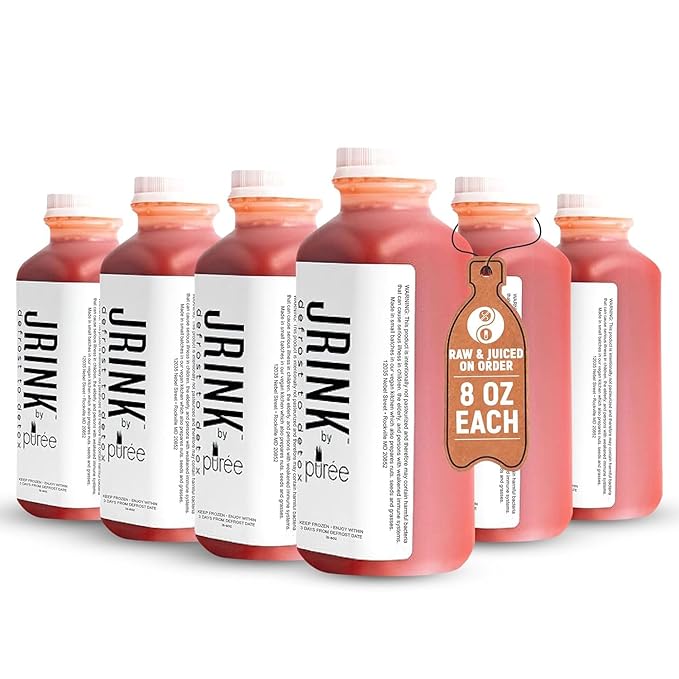 JRINK by Purée Raw Beet Juice Cold Pressed OrganicFruit and Vegetable Drink Stamina and Energy Boost Cleanse Gluten Free Healthy Cleanse with Ginger Blend 8 fl oz Bottles Pack of 6