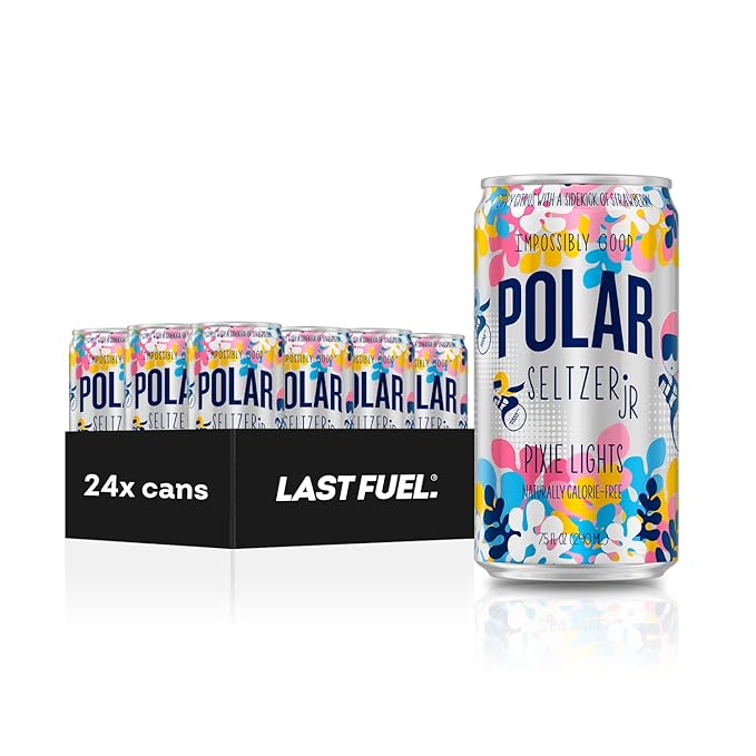 POLAR 100% Natural Seltzer Jr - Pixie Lights - No Sugar Juice or Sweeteners - 7.5 FL OZ 24 Pack - By LastFuel.
