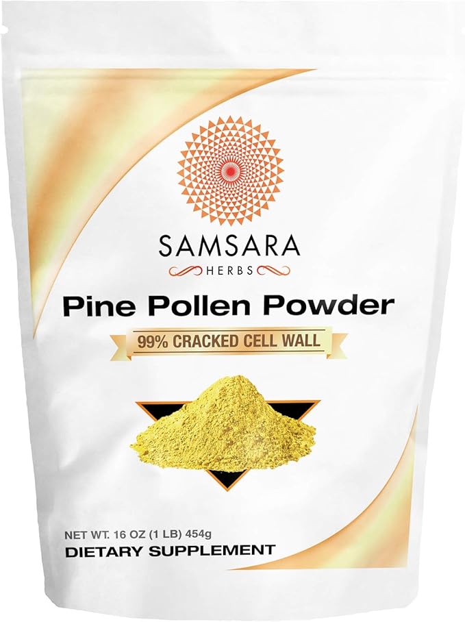 Samsara Herbs Pine Pollen Powder Wild Harvested - 99% Cracked Cell Wall (16oz/454g) Supports Healthy Energy &amp Longevity