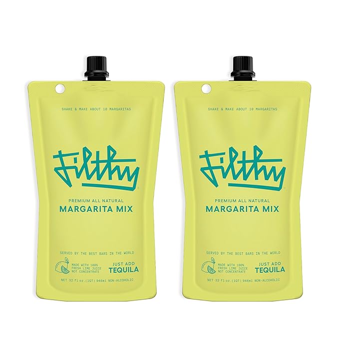 Filthy Margarita Mix Premium Cocktail Mixer All-Natural Non-GMO Vegan &amp Gluten-Free Made with 100% Fresh Florida Lime Juice and Organic Agave Nectar from Jalisco Mexico 32 Oz Pouch 2 Pack