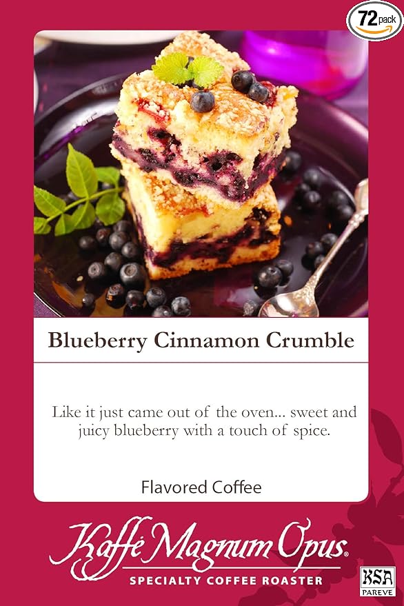 Kaffe Magnum Opus Blueberry Cinnamon Crumble Ground Coffee 72 Packs of 2.5 oz Each Fresh Roasted Gourmet Flavored Coffee