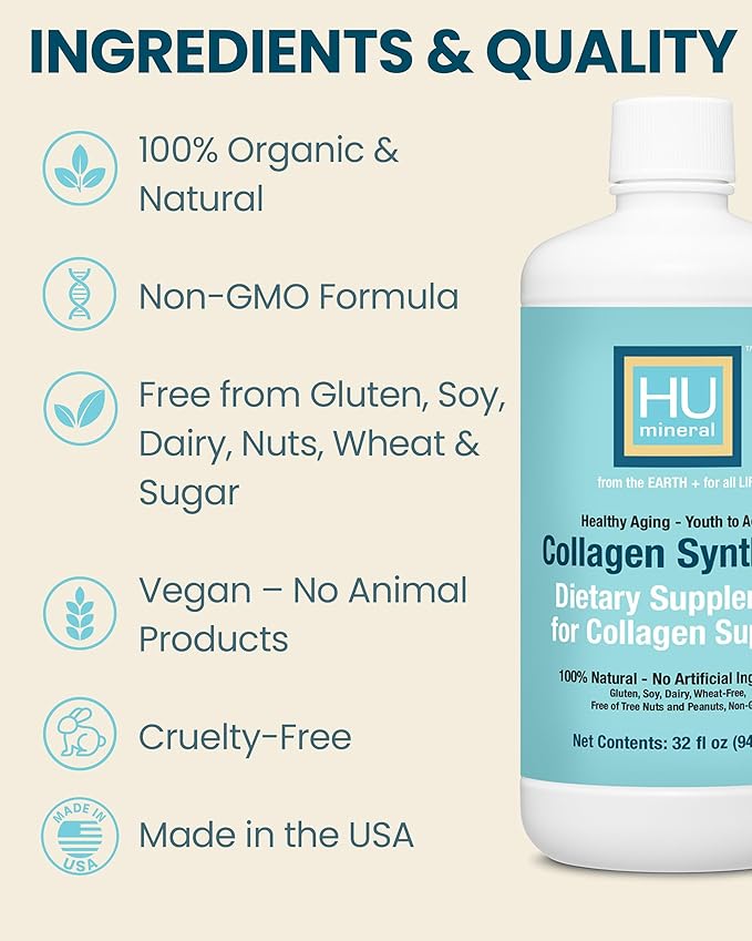 Collagen Synthesis – Plant-Based Liquid Collagen for Women &amp Men of All Ages Youth to Adult - with Hyaluronic Acid Biotin &amp Vitamin C – Supports Joint Skin Hair &amp Nail Strength – 32 oz