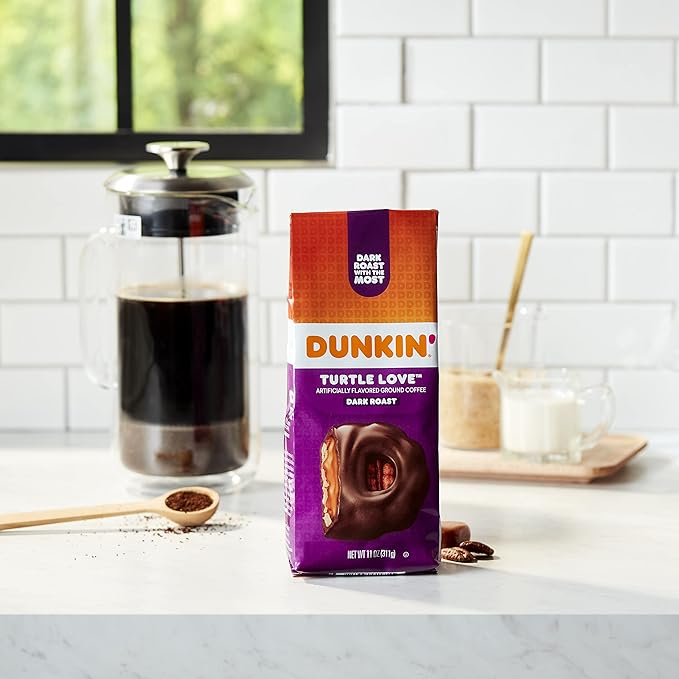 Dunkin' Turtle Love Flavored Dark Roast Ground Coffee 11 Ounce (Pack of 6)