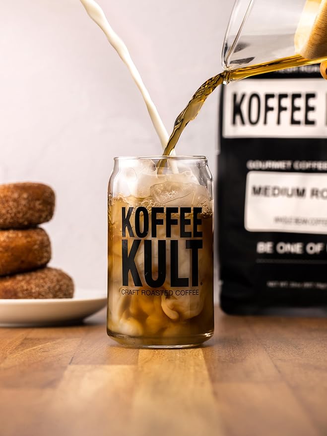 Koffee Kult Half Caff Coffee Whole Bean Dark Roast Half Caffeine Decaf Low Acid Naturally Decaffeinated (32oz Ground)