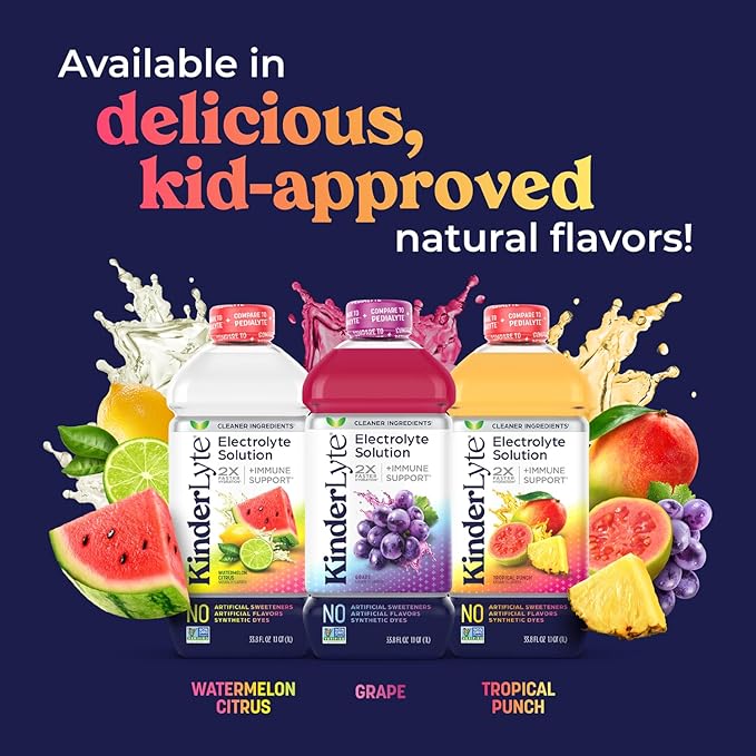 KinderLyte Electrolyte Solution for Kids and Adults - Hydration Drink Watermelon Citrus (33.8 Fl Oz 6 Pack) No Artificial Sweeteners or Flavors No Synthetic Dyes Vegan Non-GMO Gluten-Free
