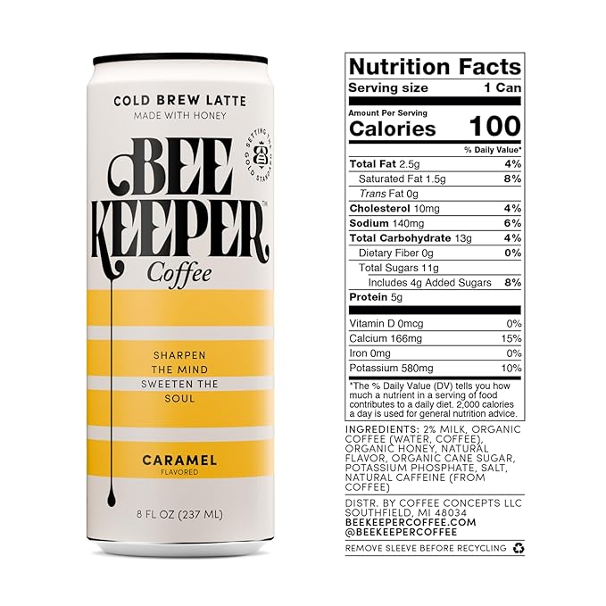 Beekeeper Cold Brew Coffee Drinks with Oregon Honey | 12 Pack Variety Refreshing Iced Coffee - Unsweetened &amp Strong Arabica Brew 8 fl oz Ready-to-Drink Can - 180mg Natural Caffeine