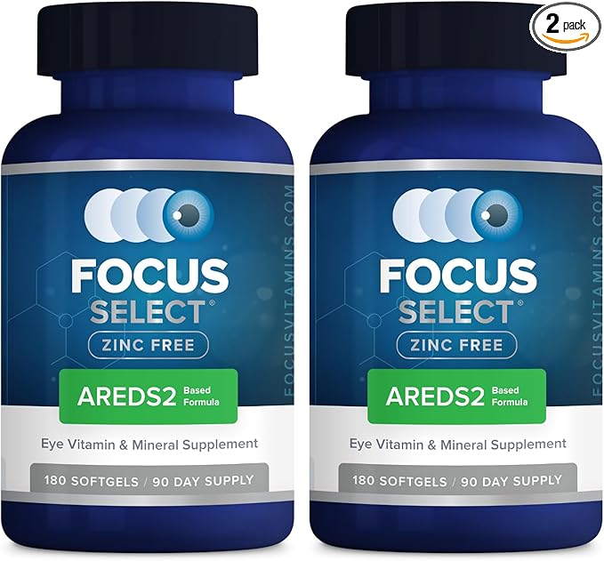 Focus Select Zinc Free Formula | 180 Softgel Capsules 2 Pack| AREDS2 Based Formula | Eye Vitamin &amp Supplement | Support for Macular Generation | Easy to Swallow Pill