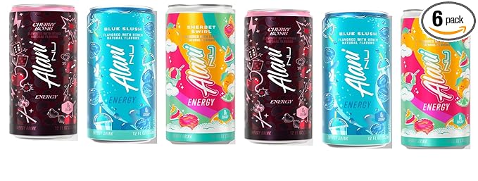 Alani energy drink Cherry bomb Sherbet Swirl &amp Blue Slush variety pack 6 cans- Sugar Free Low Calorie Energy Drinks - Pre Workout Performance Zero Sugar 12 Fl Oz Cans