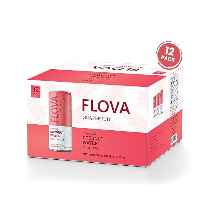 Flova Grapefruit Energy Drink All Natural Electrolytes and Minerals from Coconut Water 4 Simple Easy to Pronounce Ingredients 99% Juice Pack of 12 Cans