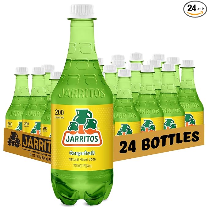 Jarritos - Mexican Soda Soft Drinks Grapefruit (17.7 oz 524ml) 24 Bottles - Made with Real Cane Sugar - 0g Fat - Made in Mexico - Natural Flavor Soda Pop - Party &amp BBQ Beverages