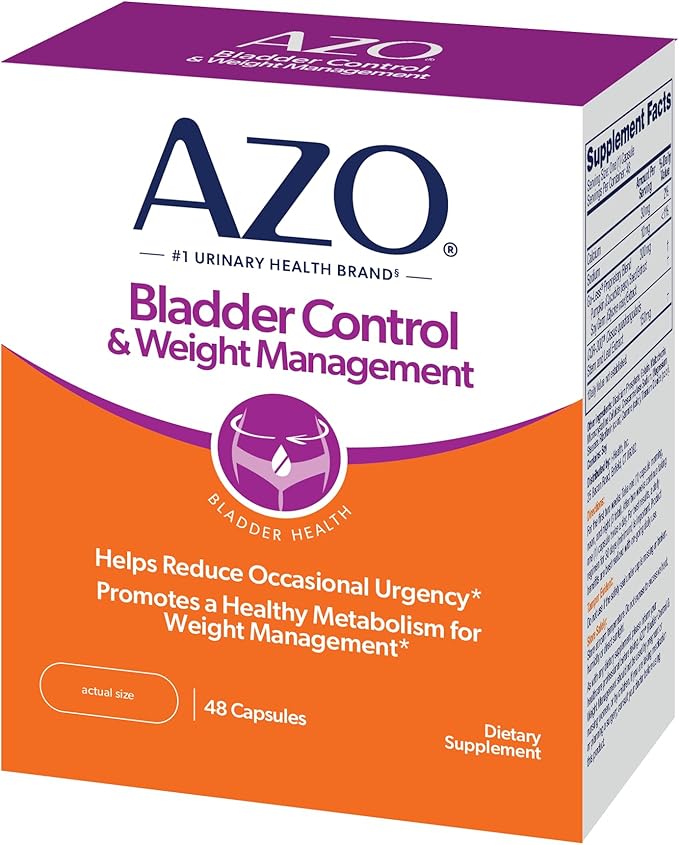 AZO Bladder Control with Go-Less® &amp Weight Management Dietary Supplement | Helps Reduce Occasional Urgency* | Promotes Healthy Metabolism* | Supports a Good Night’s Sleep* | 48 Capsules