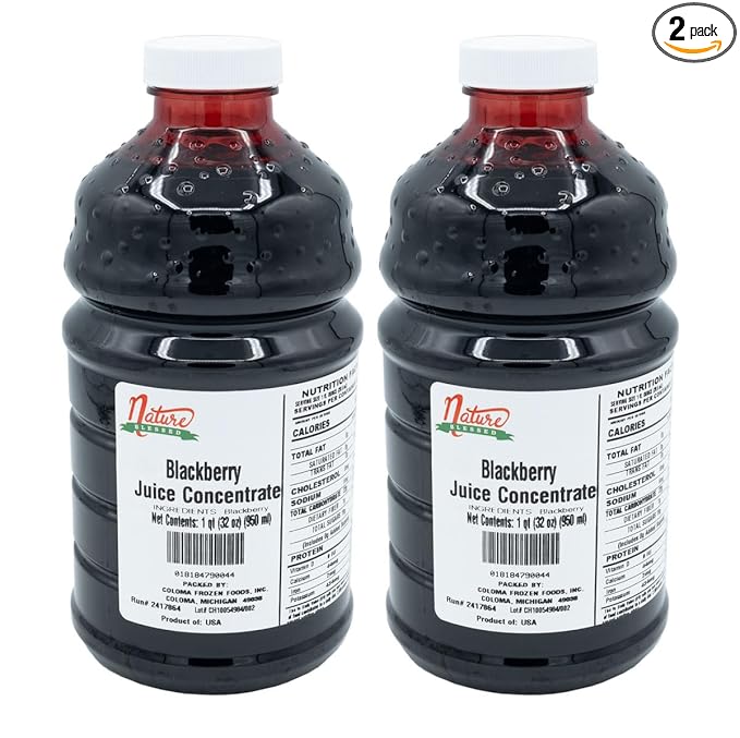 Nature Blessed 100% Blackberry Juice Concentrate - 2 Quarts (2/32 fl oz bottles) Applications: Excellent for Home Wine Making Home Brewing Distilling Ale Smoothies Making Jelly