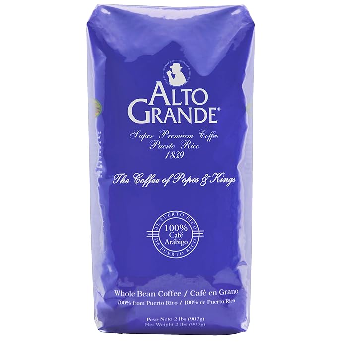Alto Grande Super Premium Coffee Beans Medium Dark Roast Single Origin Puerto Rico Arabica Whole Bean 2 Pound (Pack of 1)