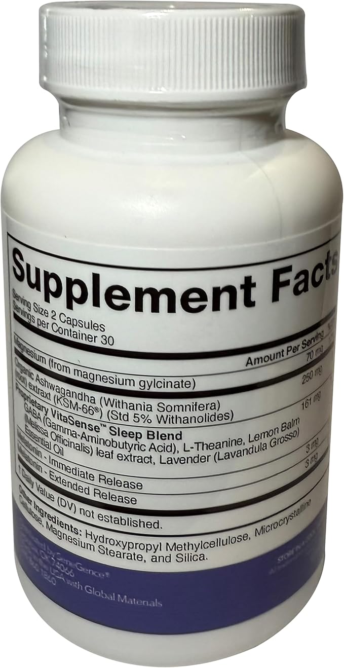 SeneGence VitaSense Sleep Supplement 60 Capsules Relaxation and Restful Sleep Support with Organic KSM-6 Ashwagandha Melatonin and Magnesium Glycinate