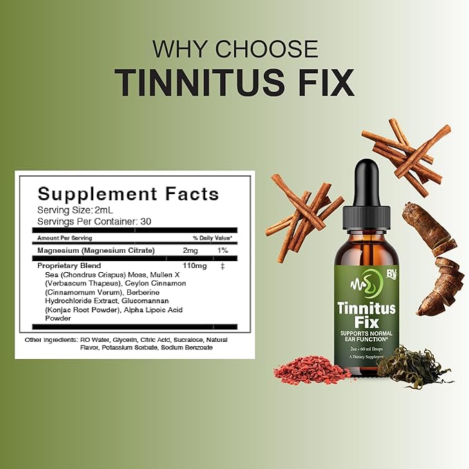 BLUE VIBE TinnitusFix Liquid Drop Supplement Advanced Maximum Strength Overall Health &amp Wellness Support TinnitusFix Premium Daily Health Management &amp Overall Support Formula (2oz / 60ml)