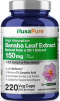 NusaPure Banaba Leaf 150 mg 200 Veg Capsules (Non-GMO Vegan)