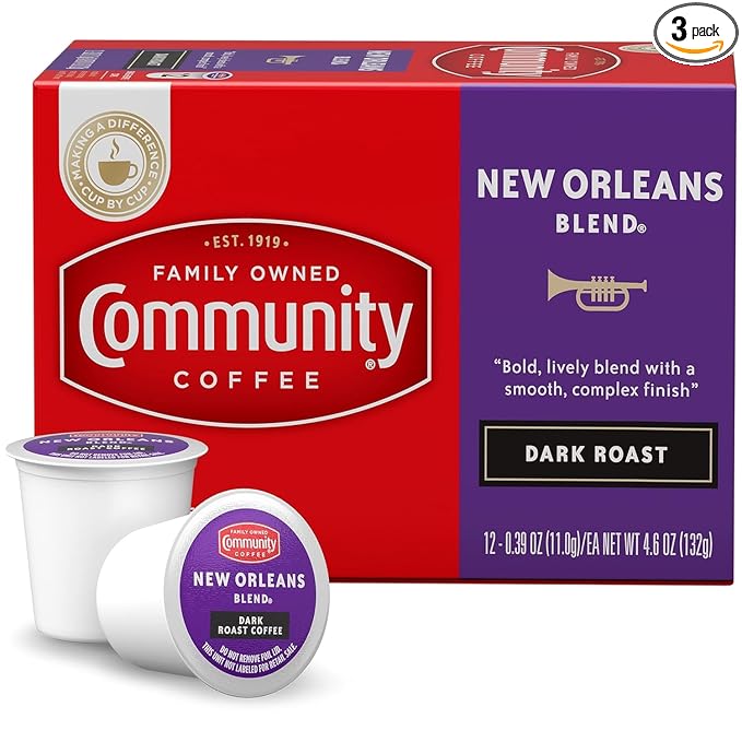 Community Coffee New Orleans Blend 36 Count Coffee Pods Special Dark Roast Compatible with Keurig 2.0 K-Cup Brewers 12 Count (Pack of 3)