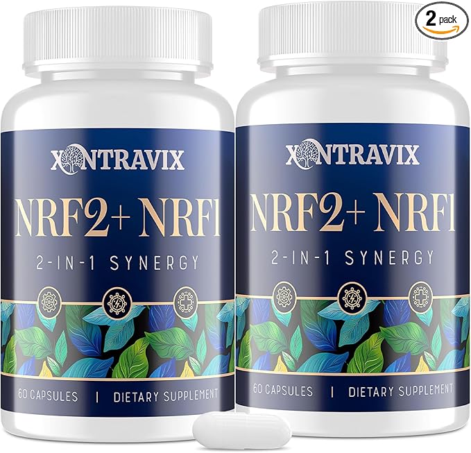 NRF1 &amp NRF2 Supplement 1500mg | Dual Activator with CoQ10 Curcumin Trans Resveratrol &amp Ashwagandha | Antioxidant for Oxidative Stress Wellness Aging &amp Cellular Energy | 60 Capsules (2 B