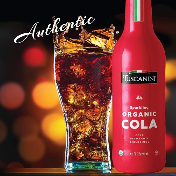 Tuscanini Authentic Organic Cola Soda 9.3oz (6 Pack) Naturally Caffeine Free Elegant Glass Bottle Great Tasting Chemical Free