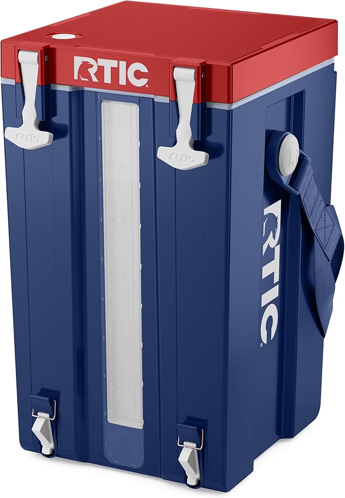 RTIC Halftime Water Cooler 6 Gallon Portable Carrier Container Drink Beverage Dispenser Stackable with 2 Taps Bottleless BPA-Free for Sports Camping BBQ Parties Picnic Patriot