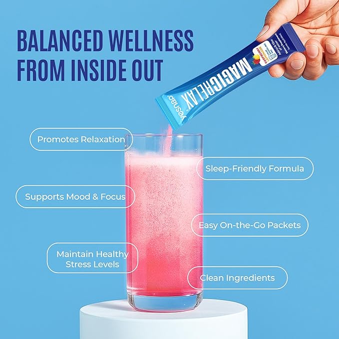 MAGICRELAX Calming Sparking Mix 8-in-1 Magnesium KSM-66 Ashwagandha Saffron Vitamin D3 GABA L-Theanine Supports Healthy Cortisol LevelsMood and Sleep No Sugar Non GMO Raspberry Lemonade Flavor