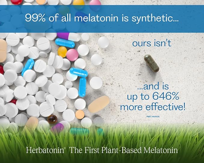 Herbatonin® 3mg - Plant-Based Natural Vegan Melatonin Supplement (Phyto-Melatonin) Sleep Cycle Body Clock and Circadian Rhythm Support for Jet Lag Shift Work and Sleeplessness (120 Day Supply)