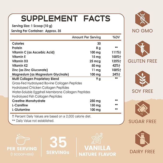 NATURE TARGET Multi Collagen Peptides Powder Bundle - Chocolate &amp Vanilla | Hydrolyzed Collagen for Women &amp Men with Creatine L-Carnitine Glutamine