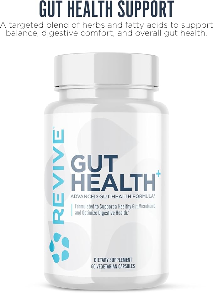 Revive MD Gut Health Supplements for Men &amp Women - Daily Gut Repair &amp Digestive Health Support Formula with Thyme Oregano &amp Milk Thistle - Vegan-Friendly Gluten-Free (60 Capsules 30 Ser