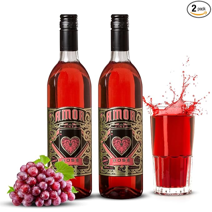 Amor Vines: Rosé Grape Juice – 100% Pure Non-Alcoholic No Water Added Preservative-Free – 750ml Glass Bottles (Pack of 2)