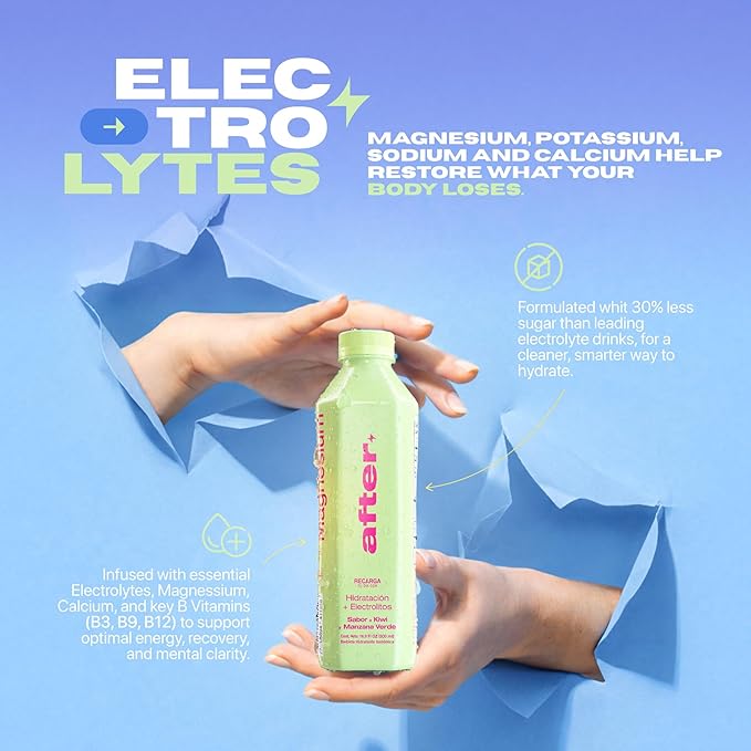 AFTER Electrolyte Drink Kiwi &amp Green Apple Flavor Electrolytes Hydration Drink 12 Pack 16.9 fl oz Bottles
