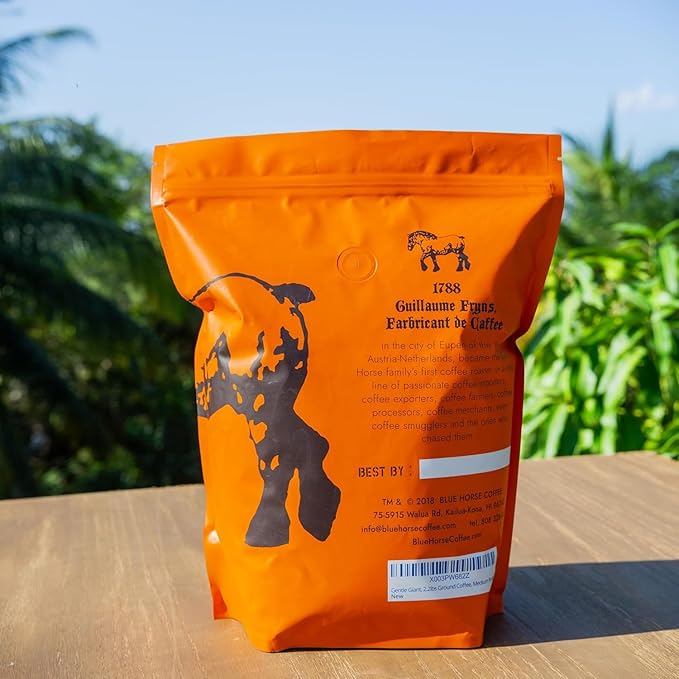 Blue Horse 'Gentle Giant' Hawaiian Roast Arabica Whole Beans Blend (20% Kona) Medium Roast 2.2 Lbs (35 oz)