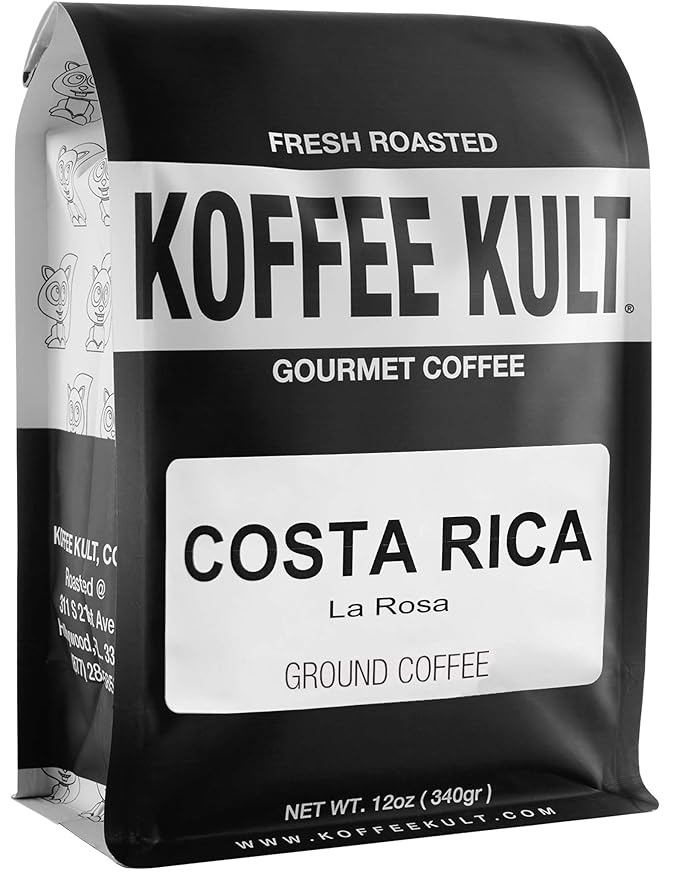 Koffee Kult Costa Rica Medium Roasted Ground Coffee Beans 100% Single Origin Arabica (Ground 12oz)