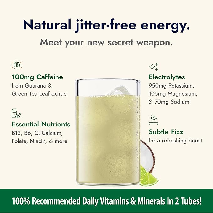 Zipfizz Daily Energy Drink Powder Coconut Lime 20 Pack | 3-in-1 Sustained Energy Rapid Hydration and Essential Vitamins | Sugar-Free | Electrolyte Powder | Contains Vitamin B-12 &amp Antioxidants