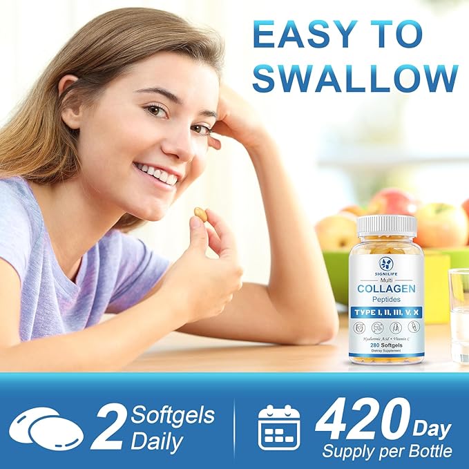 Multi Collagen Peptides for Women &amp Men Hydrolyzed Collagen Peptides-Type I II III V X - with Hyaluronic AcidVitamin CBiotinSupports Skin Hair Nail Non-GMO840 Softgels