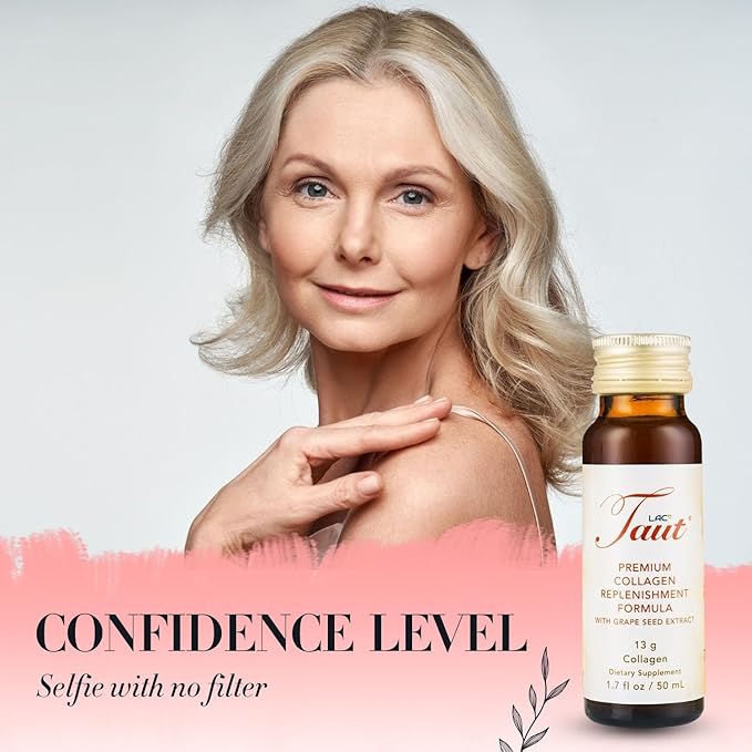 TAUT Liquid Collagen for Women – 13000mg Marine Collagen Drink with Hyaluronic Acid Grape Seed &amp Elastin – Visible Skin Hair &amp Joint Support – 1 Box (8 Bottles Each)