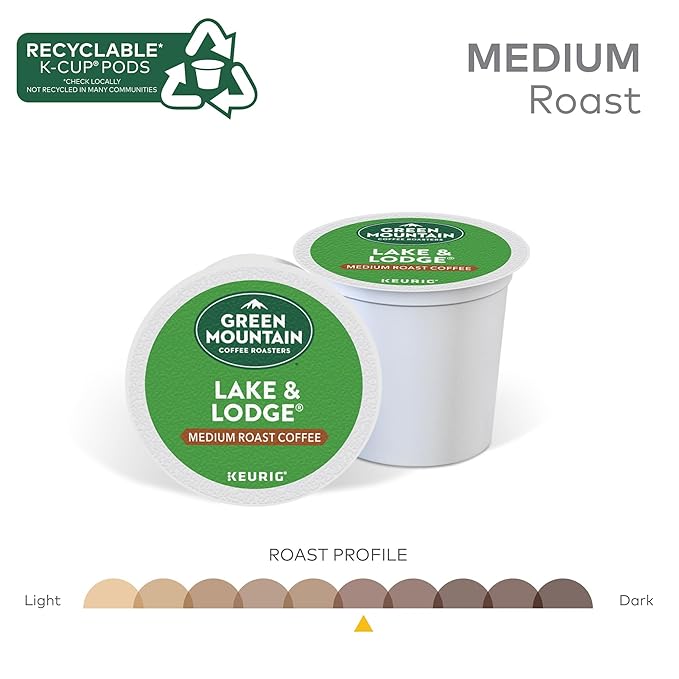 Green Mountain Coffee Roasters Lake and Lodge Blend Keurig Single-Serve K-Cup pods Dark Roast Coffee 60 Count (6 Packs of 10)