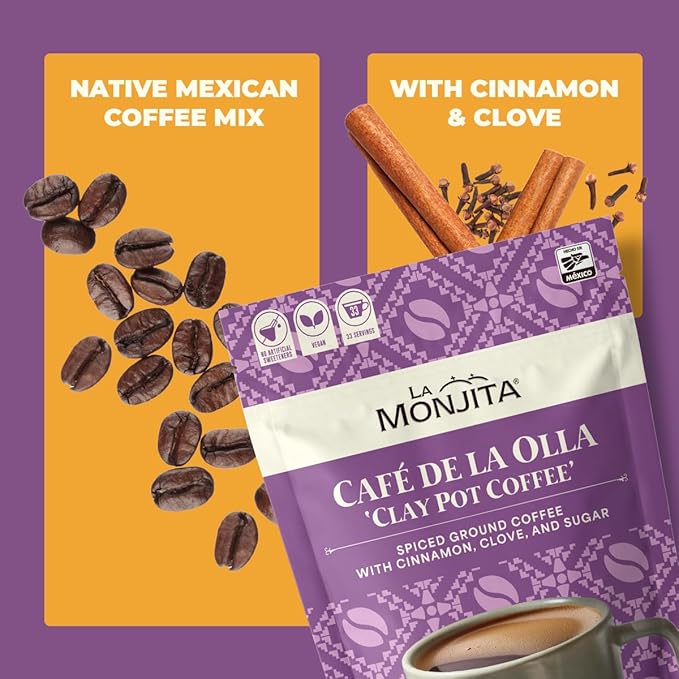 La Monjita Traditional Mexican Coffee - Café de la Olla – 34 Servings – Ground Coffee Blend with Cinnamon &amp Clove (1kg / 35.2oz Pouch)