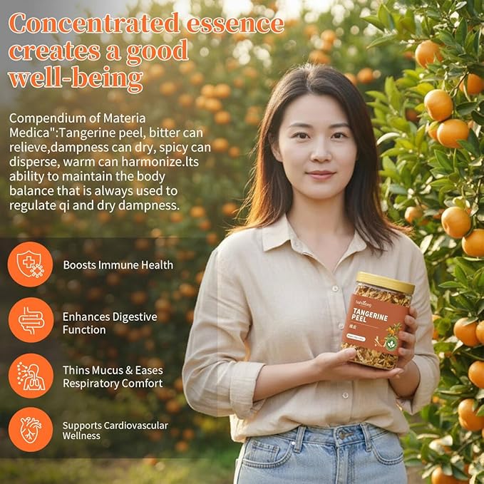 Baihuatang Natural Dried Tangerine Peel for Tea 4.58oz/130g Orange Peel Strips Mandarin Pure Citrus Peel Strips Natural Mandarine Scent Suitable for Cooking &amp Tea 橘皮 陈皮丝