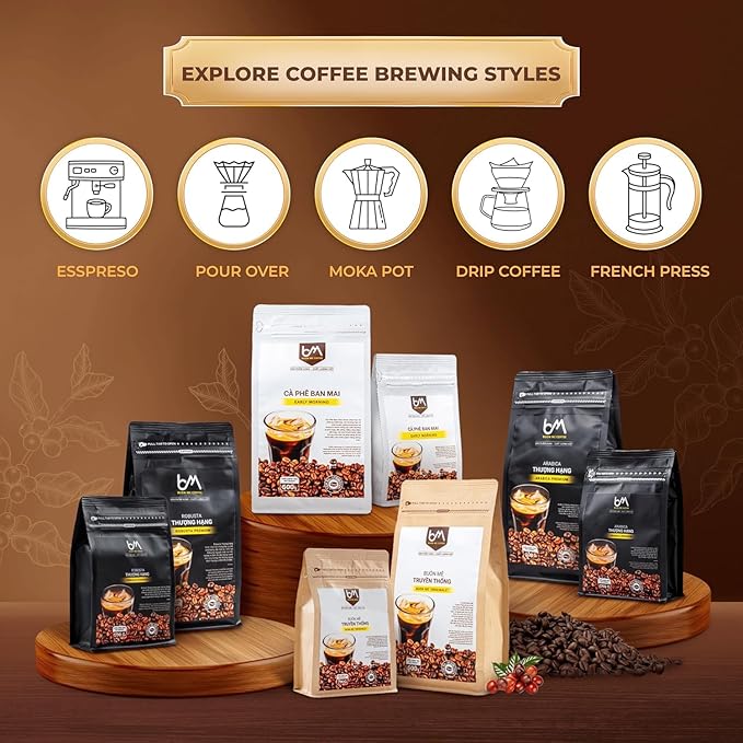 Buon Me Coffee Premium Arabica Ground Coffee Medium Roast 100% Original Arabica Coffee Beans Medium Roast Vietnamese Coffee Strong Flavor for Espresso 17.6oz Bag