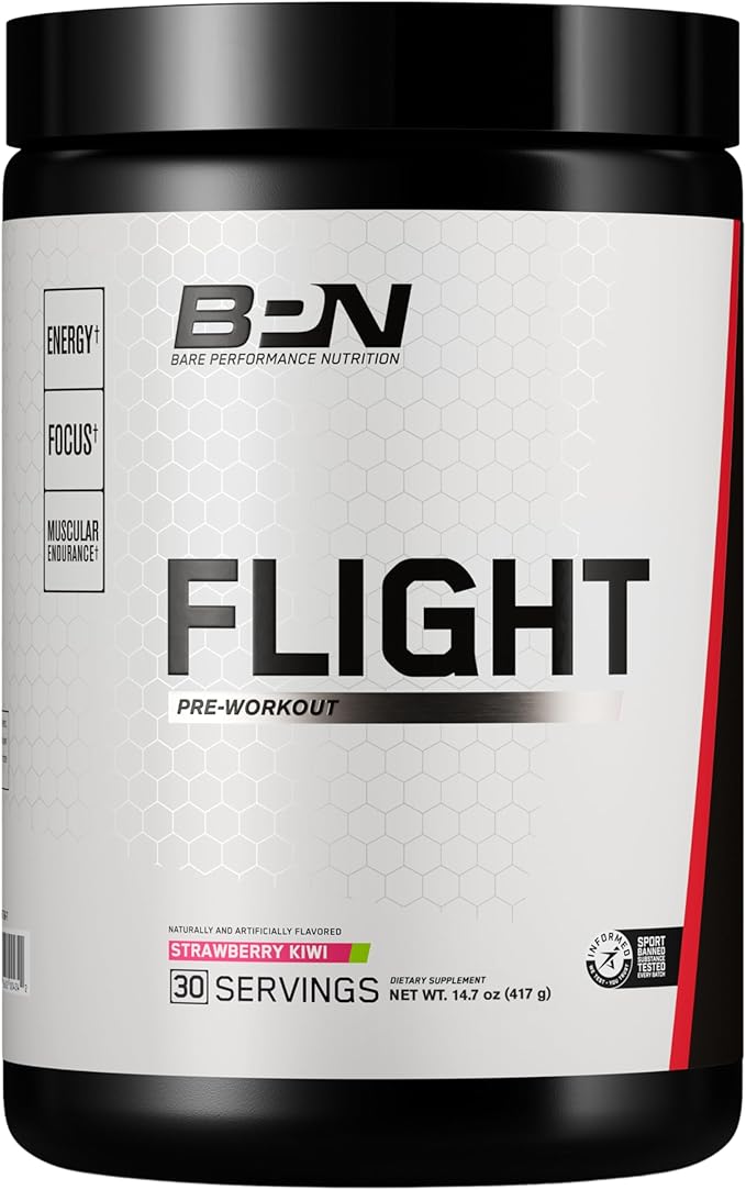 BARE PERFORMANCE NUTRITION BPN Flight Pre Workout Supports Energy and Mental Focus Improved Endurance &amp Muscle Pumps with CarnoSyn® Beta Alanine Strawberry Kiwi 30 Servings