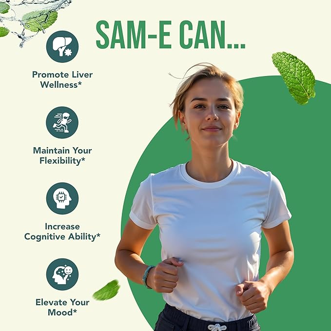 1500mg SAM-e Supplement - High Strength S-Adenosyl-L-Methionine Capsules 1500mg per Serving for Joint Brain Liver and Mood Support - Non-GMO High Absorption Same Supplement (90 Count)