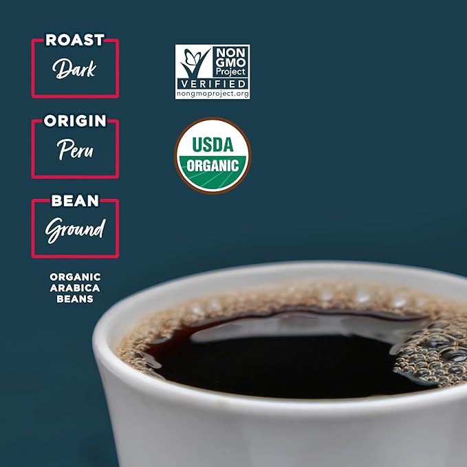 Laird Superfood Peruvian Dark Roast Coffee with Functional Mushrooms Certified Organic Peruvian Ground Coffee Beans Gluten-Free Dairy-Free Non-GMO Paleo Keto Friendly 12 oz. Bag (Pack of 2)