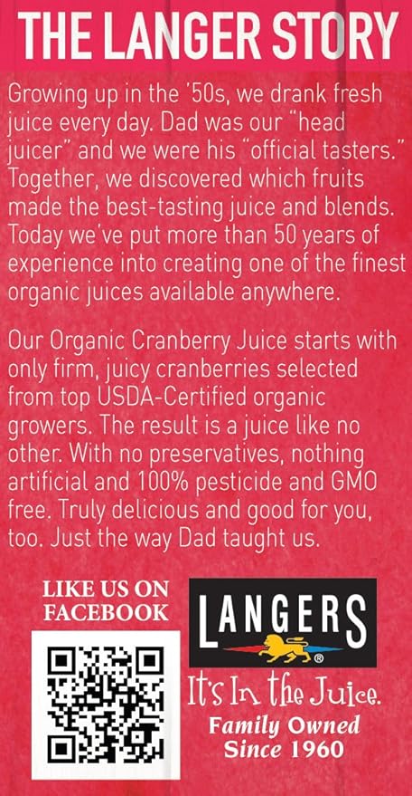 Langers 100% Organic Juice Cranberry 64 Fl Oz (Pack of 8)