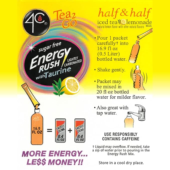 4C Powder Energy Rush Stix Energy Rush - Half &amp Half 350 Count Bulk Buy Singles Stix On the Go Refreshing Water Flavorings Value Pack