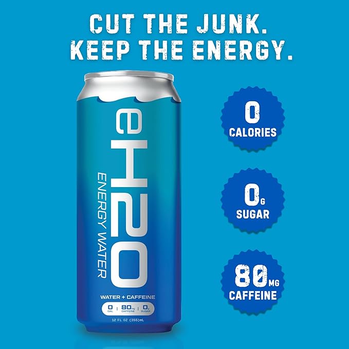 eH2O Energy Water - Tastes Like Water 80mg Natural Caffeine 0 Calories 0g Sugar 2 Ingredients Caffeine Water Clean Energy Drink Alternative 12 Pack - 12 Fl Oz