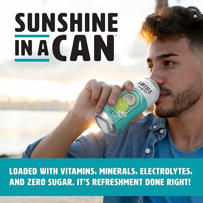 Shine Water Coconut Lime Vitamin D Electrolyte Drinks 12-Pack Sugar Free Flavored Water with Magnesium Zinc &amp Antioxidants Low Calorie Hydration Beverage Plant-Based Vitamin Water Zero Sugar