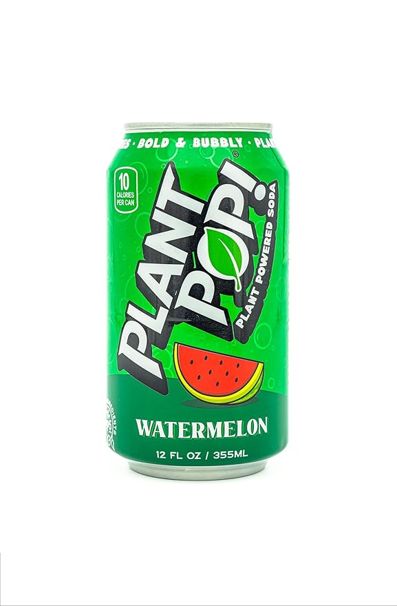 Plant Pop | Multifunctional Prebiotic Soda | Watermelon | 10 Calories | Natural flavors | Made with Organic Plant-Based Ingredients | Caffeine Free | 12oz (12 pk) cans